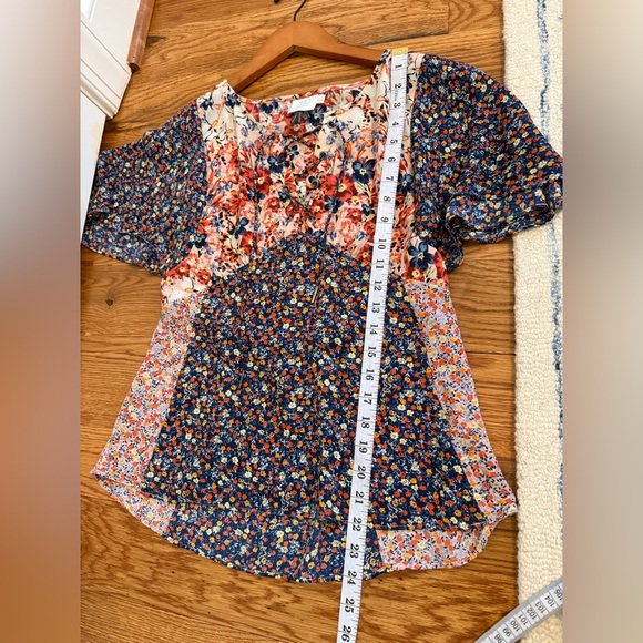 HD in Paris Anthropologie Mixed Floral Print Tunic Tie Front Palo Alto Blouse - Picture 12 of 12